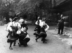 Norsk folkemuseums ungdomsleikarring opptrer, i anledning av