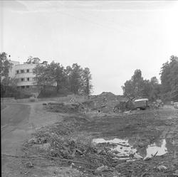 Drammensveien, Lysaker, Bærum, Akershus, juni 1957. Veiarbei