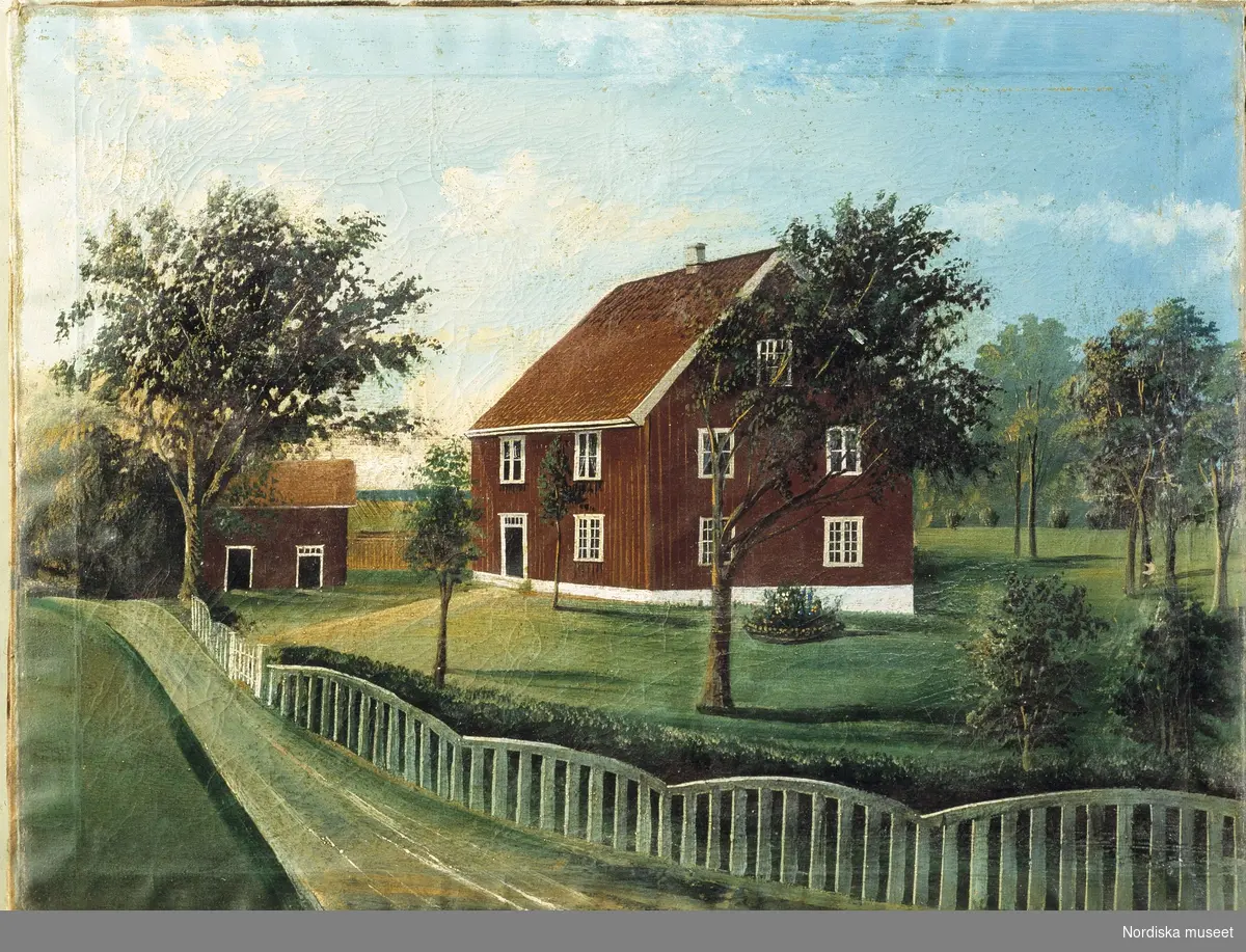 Mangårdbyggnaden på Västra Fjälla, Gesäters sn., Dalsland. Oljemålning av Carl Gustav Pettersson, 1800-talets slut.