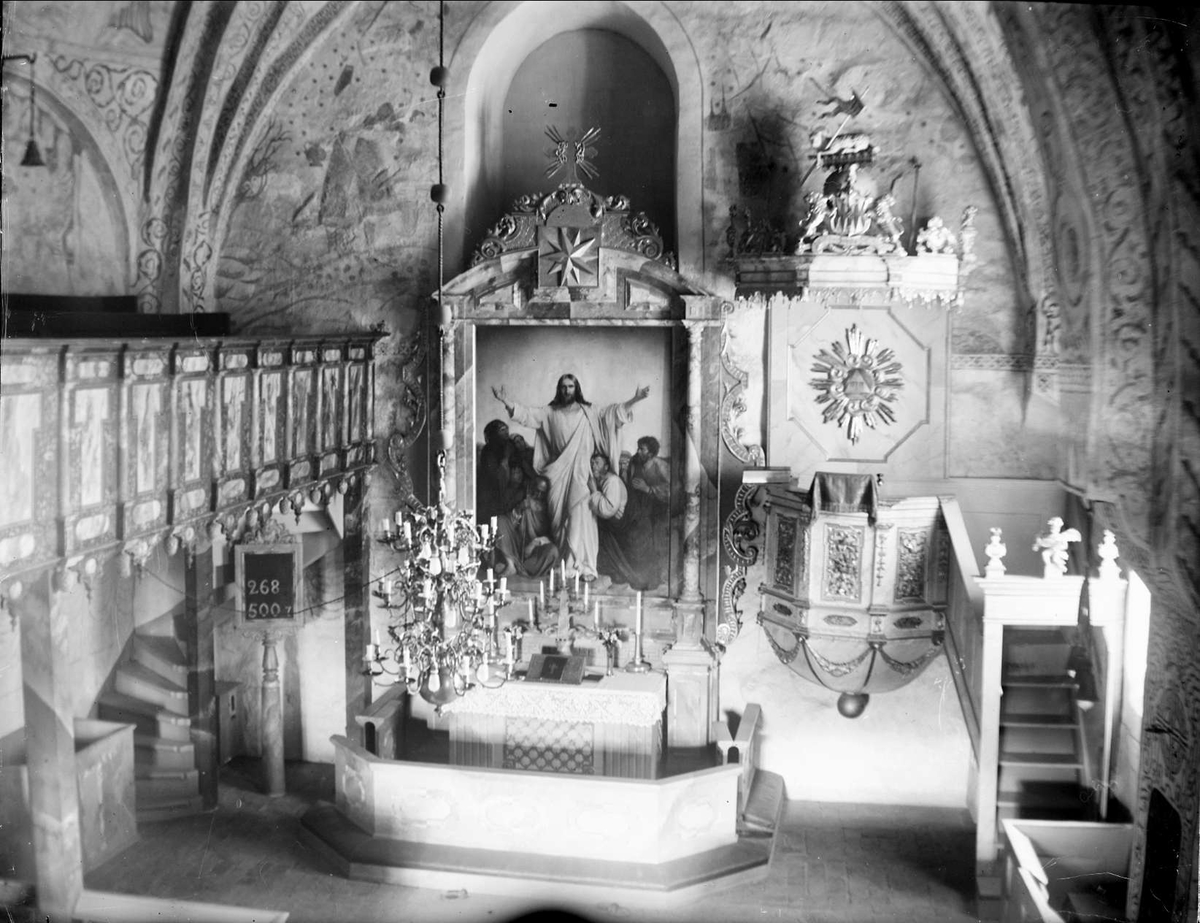 Interiör i Skäfthammars kyrka, Skäfthammars socken, Uppland 1921