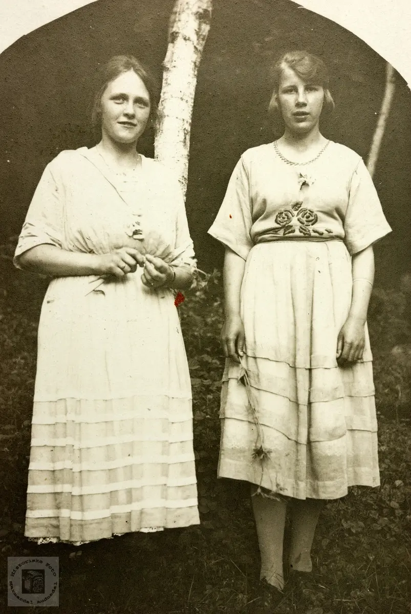 Portrett av to unge damer trolig med tilknytning til Grindheimsområdet.