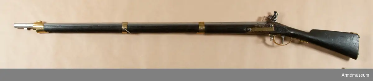 Gevär med flintlås. Reparationsmodell, förändrad från musköt m/1747.