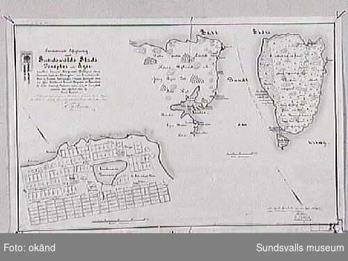 Sundsvalls stad 1698. Ritad av N Spohle. Avritad 1900.