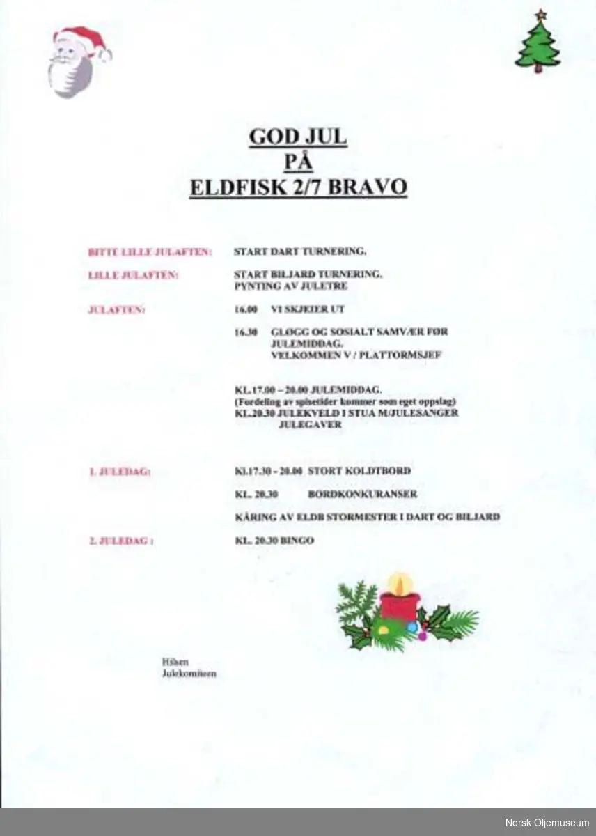 Program for julen 2001 på Eldfisk 2/7 B.