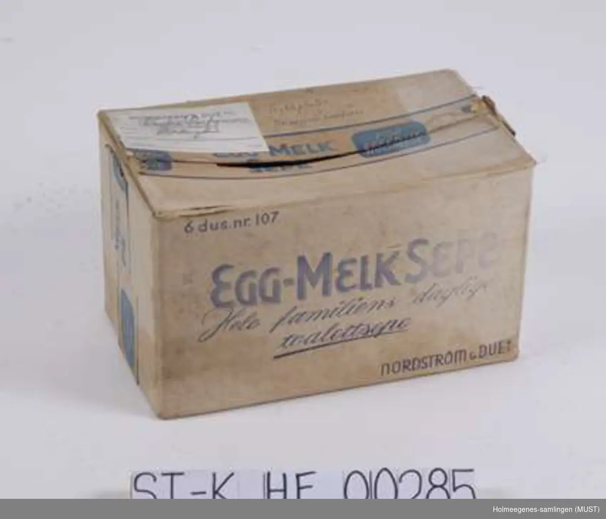 Original emballasje til Egg-melk-sepe fra Nordstrøm & Due A/S.