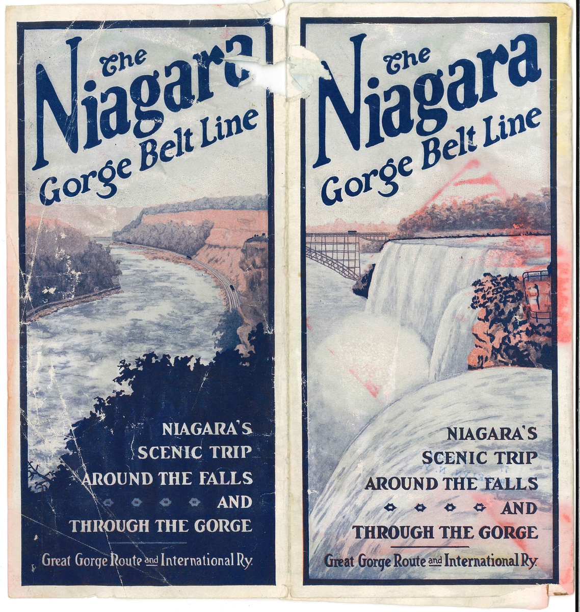 Resereklam för en resa till Niagarafallen från 1920-talet. Broschyren heter: The Niagara Gorge Belt Line. 

Hugo Tibblin var mycket intresserad av resor och han samlade på sig broschyrer om turistmål. Bland annat reste han till USA på 1920-talet.