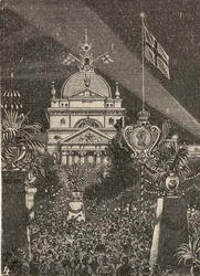 6 bilder av Oslo`s utsmykning i anledning Oscar II`s regjeri