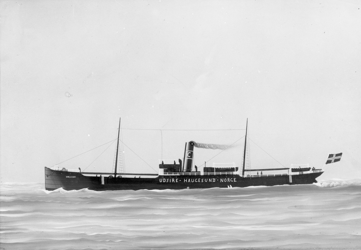 Avfotografert maleri av dampskipet D/S "Udsire" i åpent farvann.