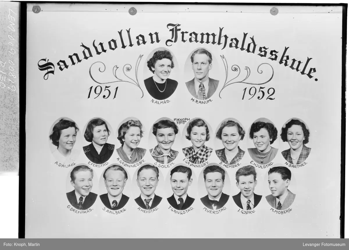 Sandvollan Framhaldsskole, 1951-52.