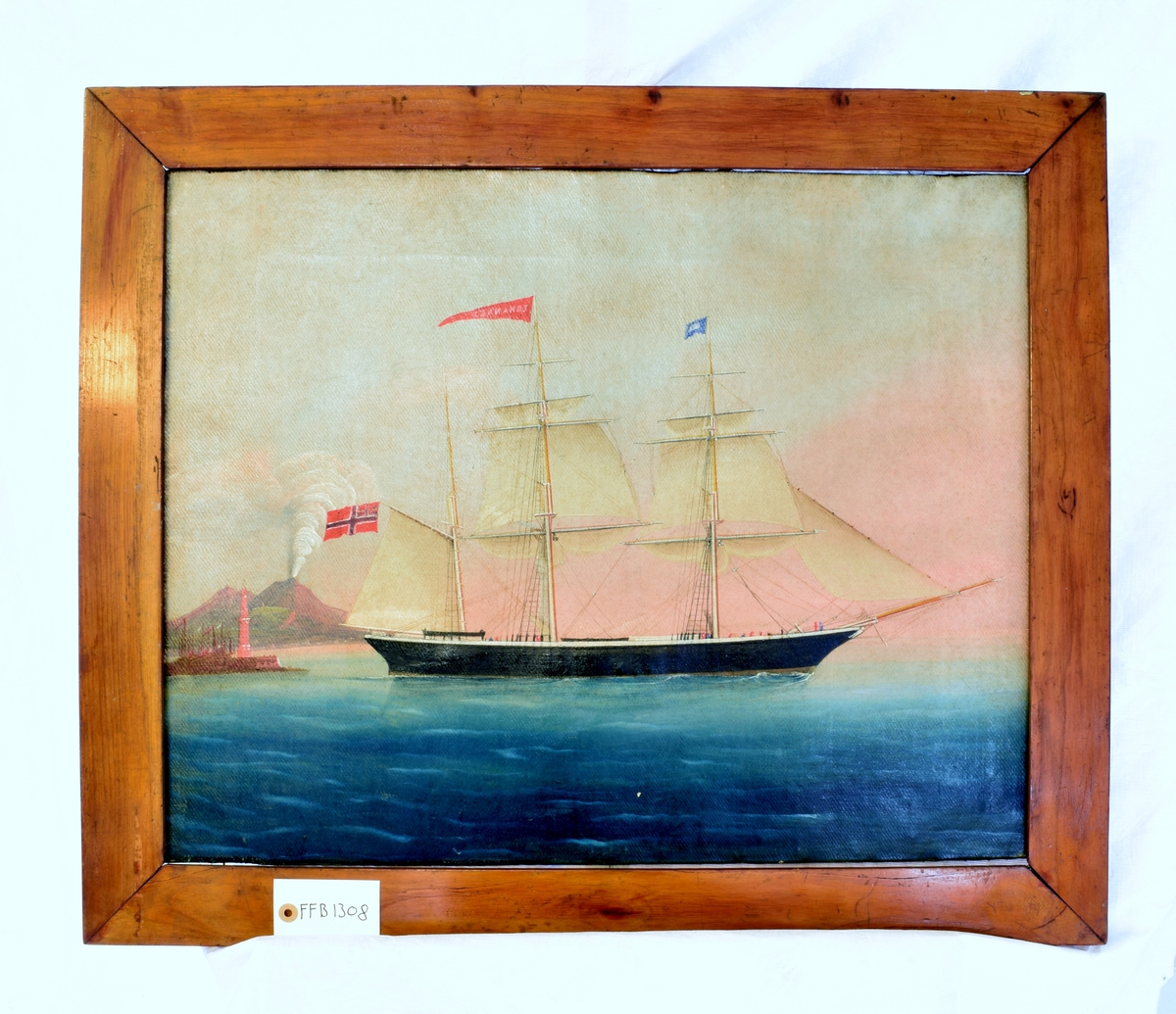 SKutebilde av barken "Johannes". Seilskipet ble bygget ved Beers garveri i Tjørsvagstrand i 1861 og skal ha vært det største seilskipet som ble bygget i Flekkefjord. Det forliste i 1862.