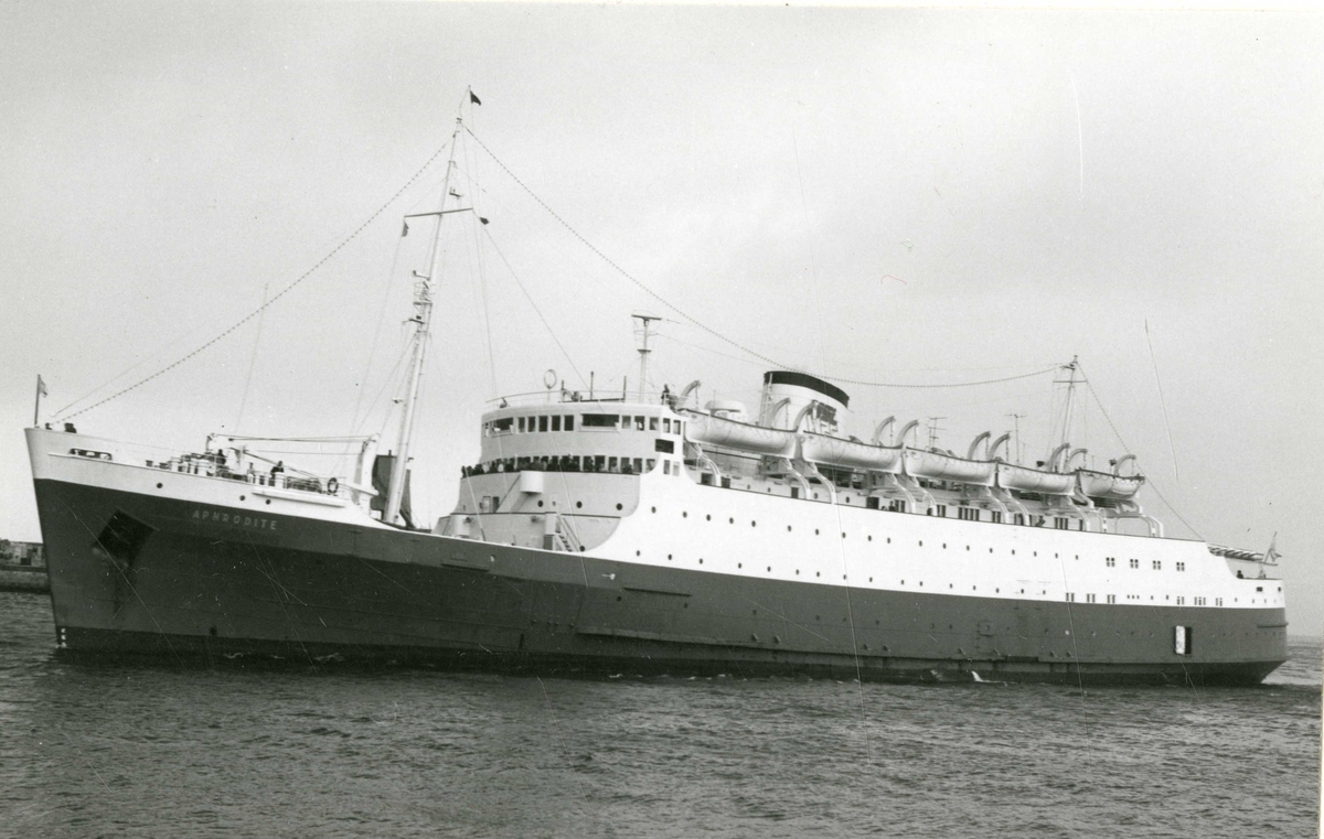 M/S Aphrodite (Ex. Leinster I, Leinster)(b.1948, Harland & Wolff Ltd., Belfast). Rederi: Med Sun Lines Ferry Ltd.