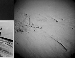 Forskningsstasjon i isødet. Bygningene er skjult av snø, bar