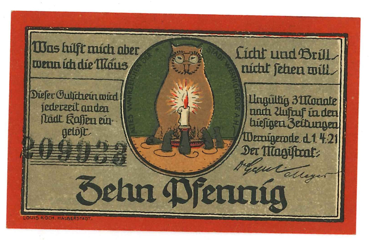 Sedel, 10 Pfennig, från år 1921.

Ingår i en samling sedlar, huvudsakligen från Tyskland.