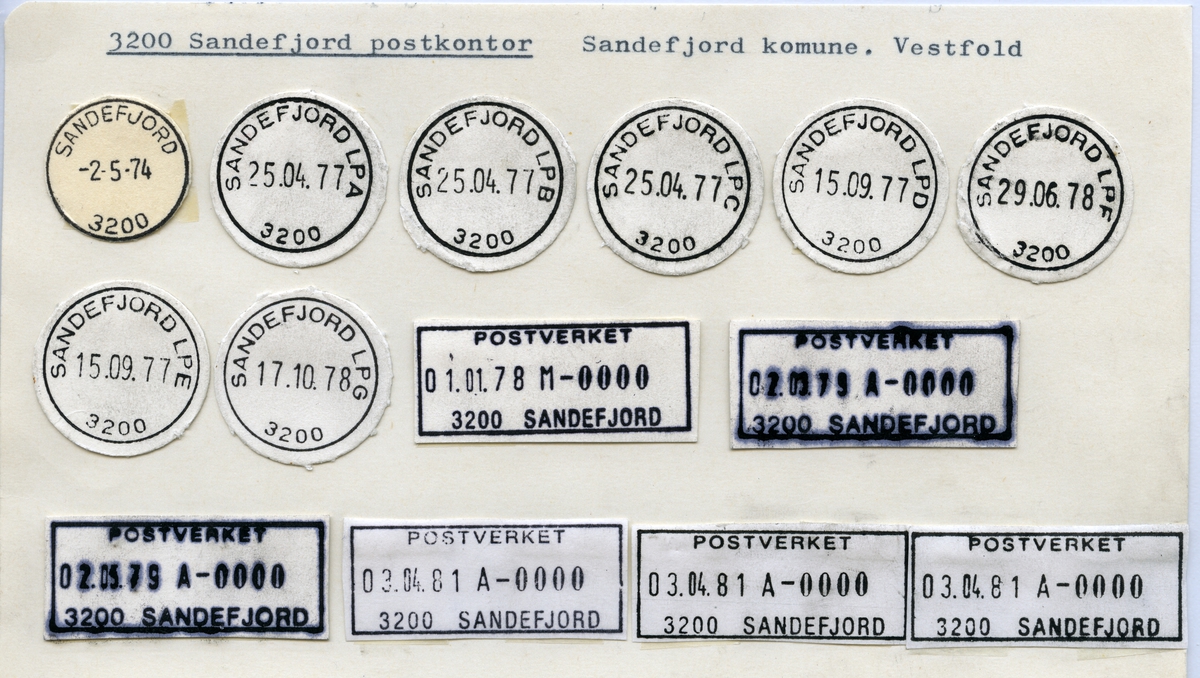 Stempelkatalog  3200 Sandefjord, Sandefjord kommune, Vestfold