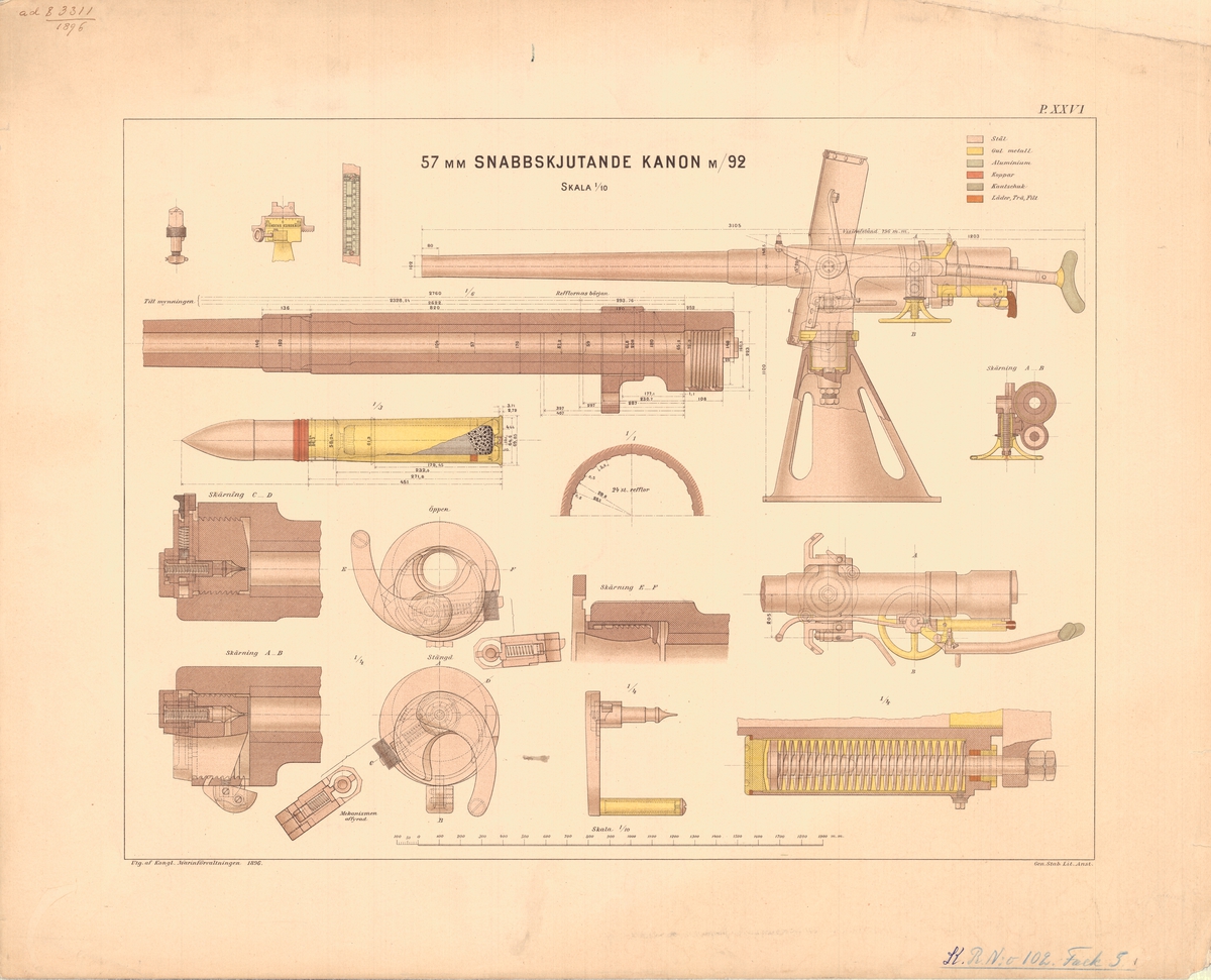 57 mm snabbskjutande kanon m/92. Utgiven av Marinförvaltningen 1896