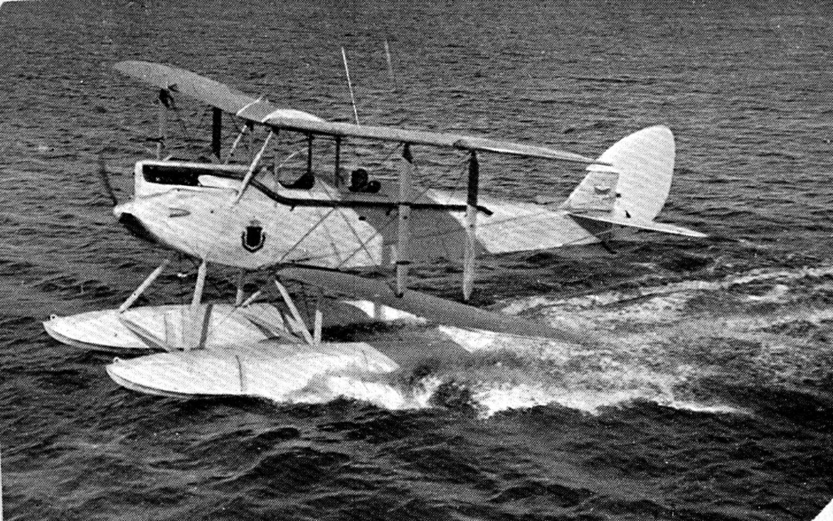 1 fly på vannet i fart, DH-60 Moth, N.20 LN-ABJ fra Halle & Peterson, Oslo.