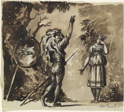 Scene fra et skuespill [Tegning]