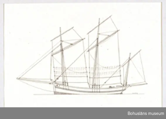 Montering/ram: Passepartout av tunn grå kartong; 55 x 66 cm, Fransk loggert, Chase Marée, från Bretagne, mest fiskare, men förr också smugglare och kapare.
Övrig historik se UM72.26.001.