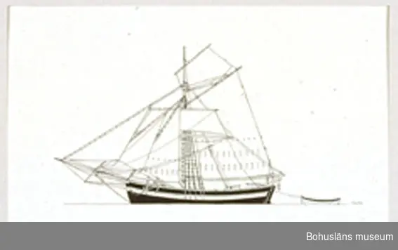 Montering/ram: Passepartout av tunn grå kartong; 55 x 66 cm, Dansk jakt av Marstaltyp, sydvästra Östersjöns förr vanligaste
kustseglare.
Övrig historik se UM72.26.001.