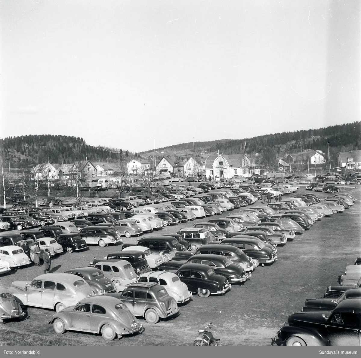 Travtävlingar på Bergsåker 1954 med storpublik.