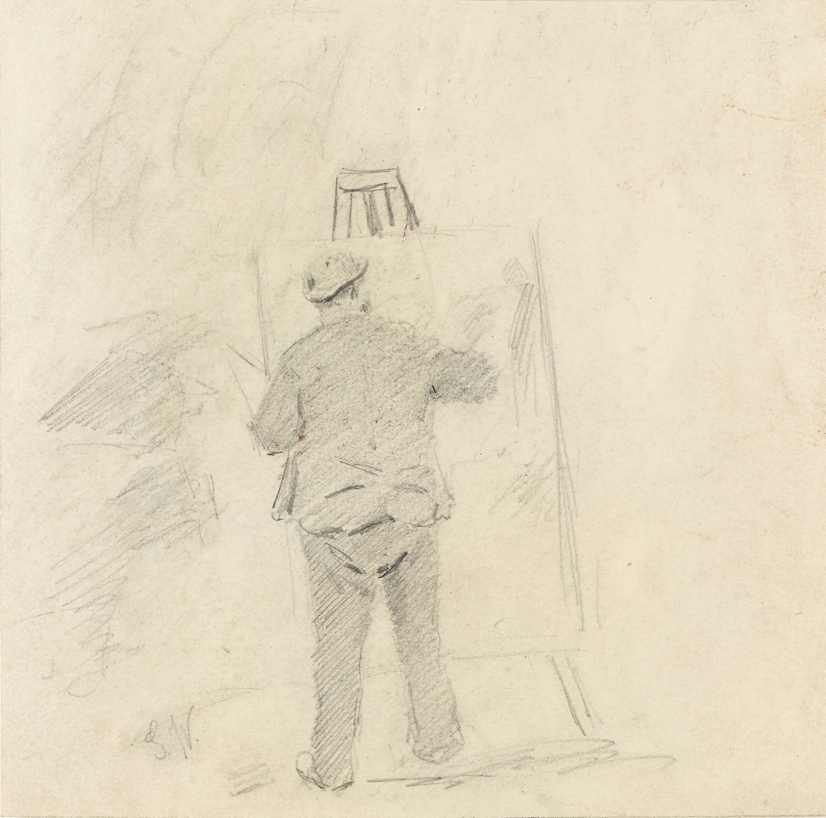 Maler ved staffeliet, antagelig Frits Thaulow [Tegning]
