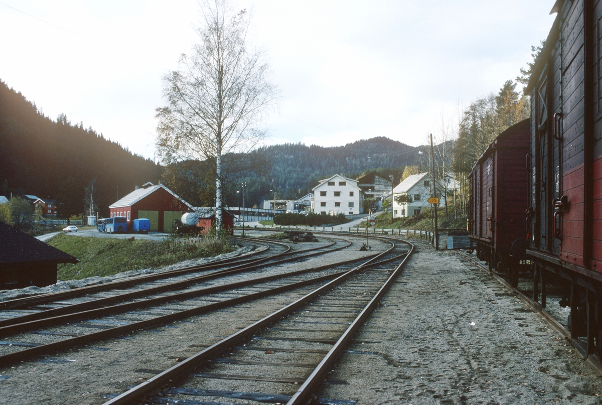 Rødberg stasjon. Parti av stasjonsområdet, med lokomotivstallen.