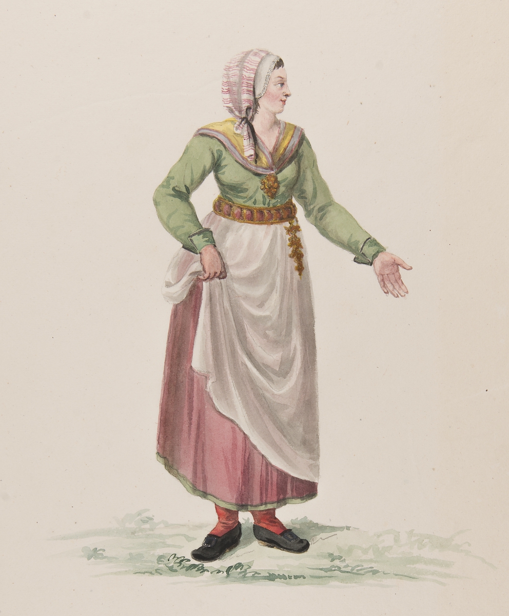 Kvinna dräkt. Akvarell i storformat av C.W. Swedman.