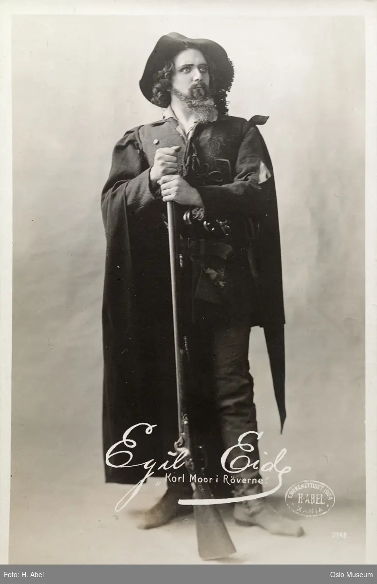 portrett, mann, rollebilde, stående helfigur, Karl Moor i "Røverne", kostyme