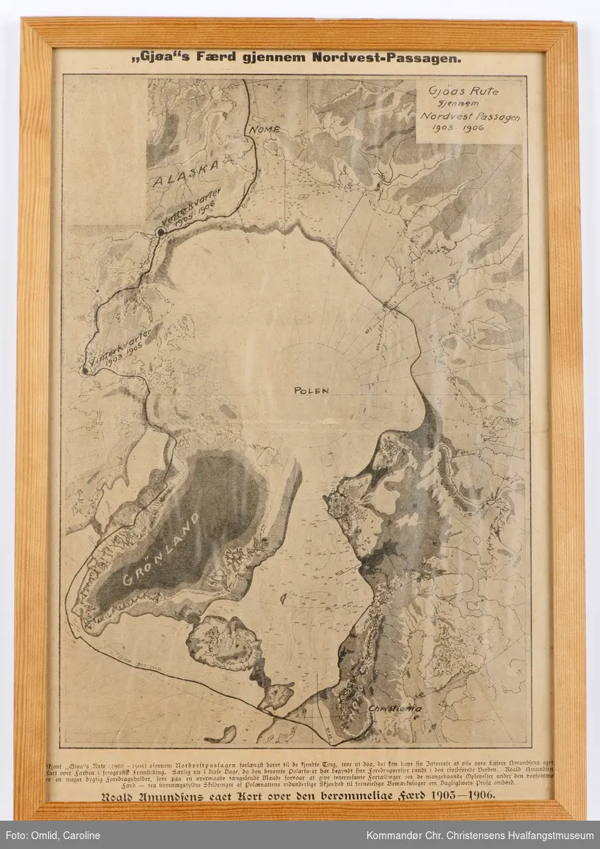 Kart over "Gjøa"`s rute gjennom Nordvestpassasjen 1903-1906