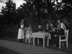 Fotosamling etter Cappelen. Fem voksne, et barn og to tjenes