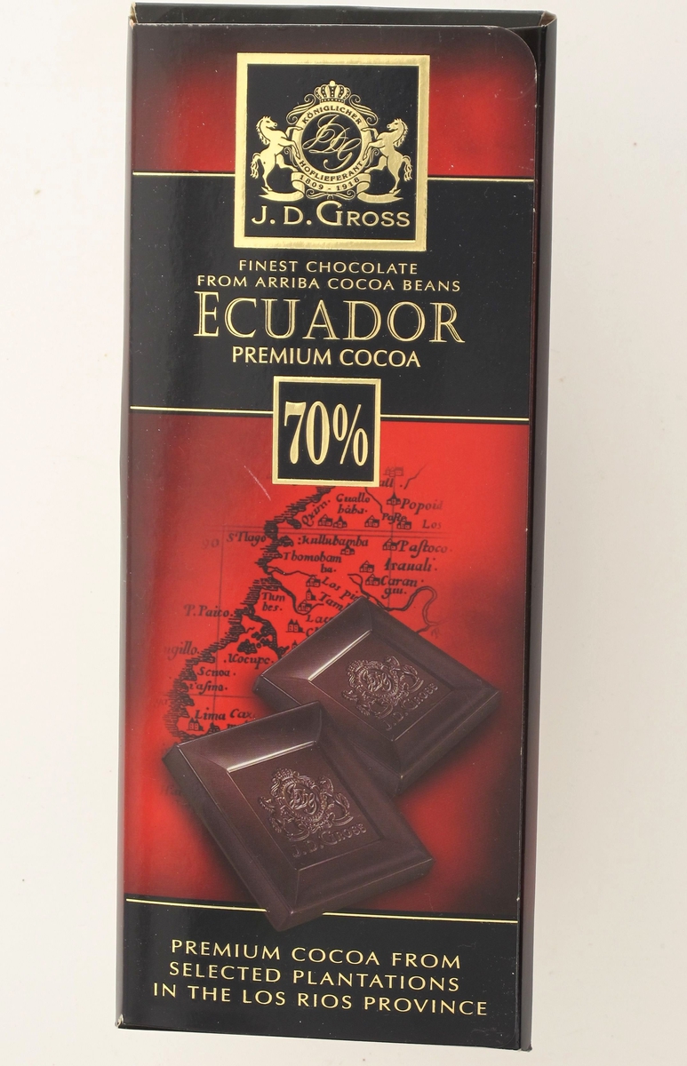 Sjokolade, mot et gammelt kart over Ecuador.
