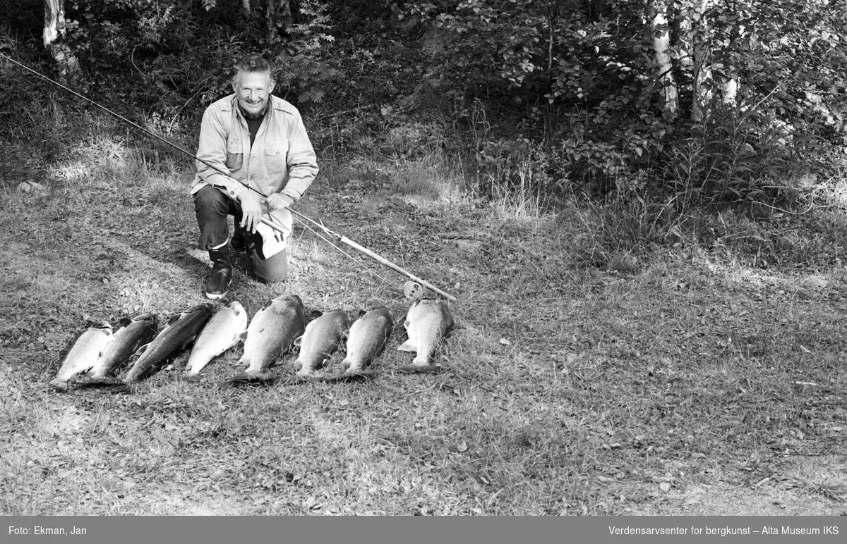 Fangst med personer.

Fotografert 1982.

Fotoserie: Laksefiske i Altaelva i perioden 1970-1988 (av Jan Ekman).
