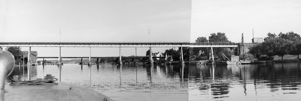 Rolvsøy - sund - Jernbanebroen. Fotografert 06. 09. 1941. Satt sammen av to avklippte bilder.