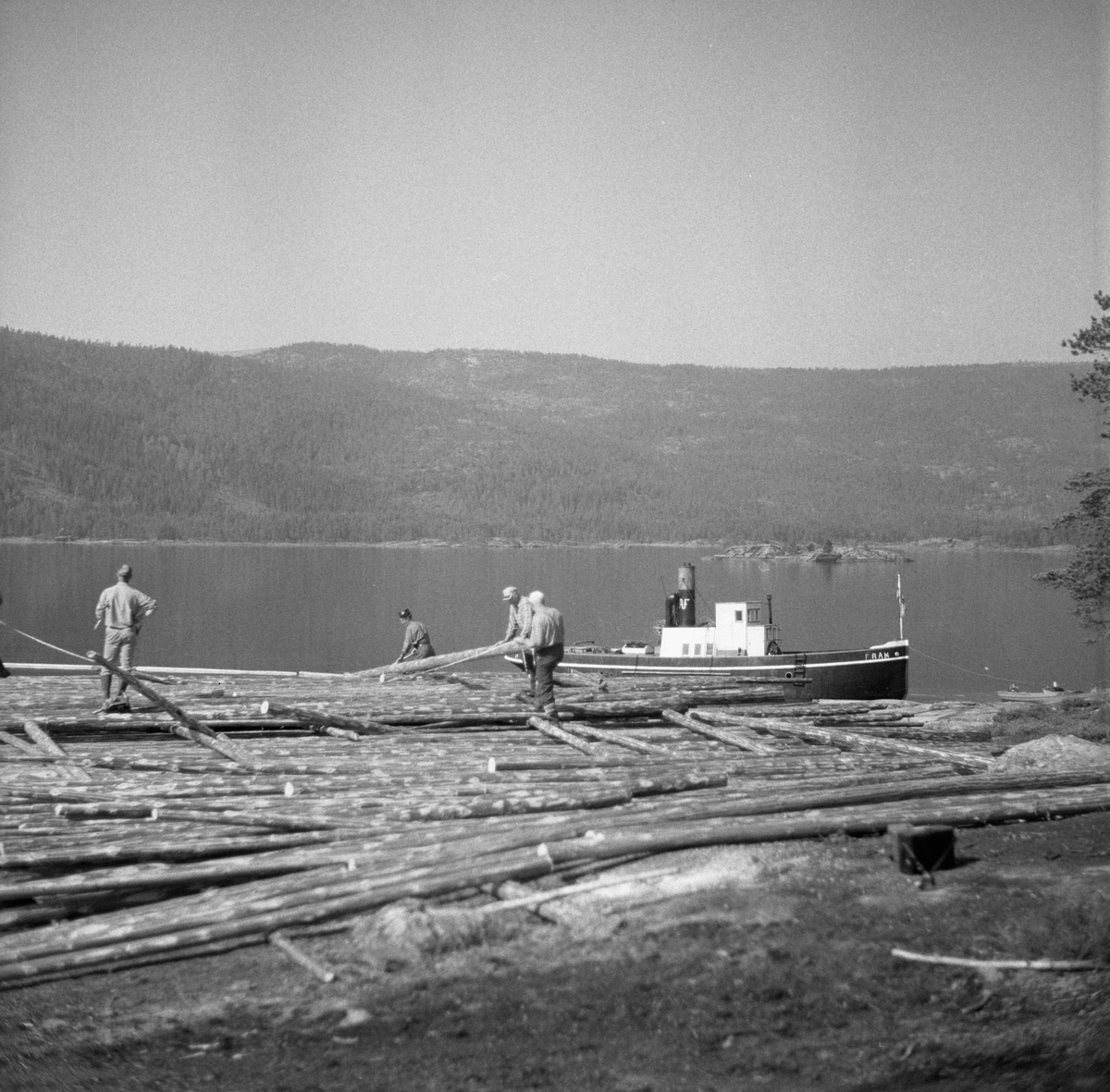 Fløterbåten Fram, Nissevann, tømmerlunne. Innsjøen Nisser, Nissedal, Telemark.
