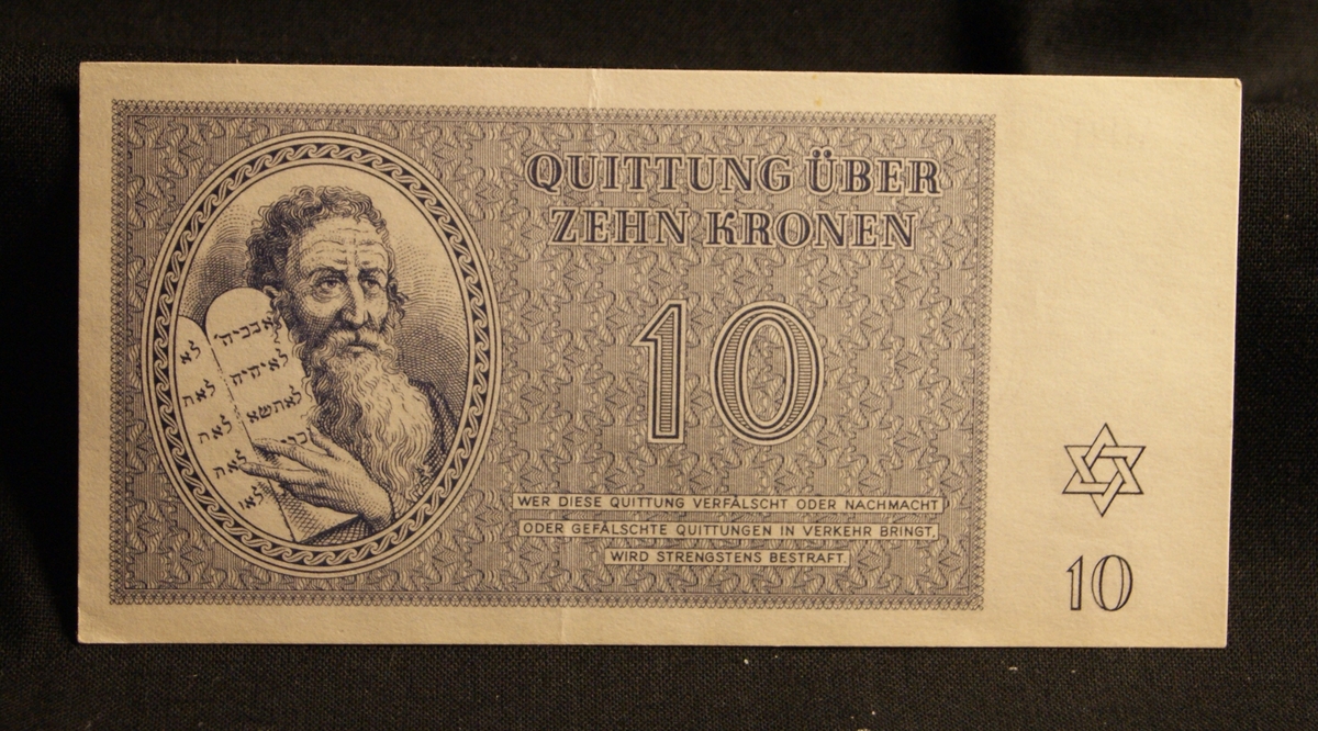 Specialupptryckta 10-kronorssedlar som endast kunde användas i Theresienstadt.