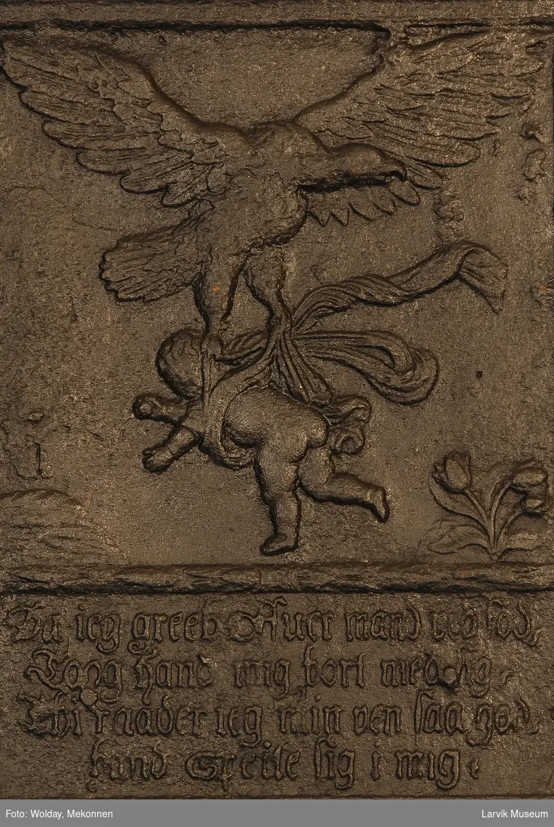 relieff av Ganymedes og ørnen. innskrift under.