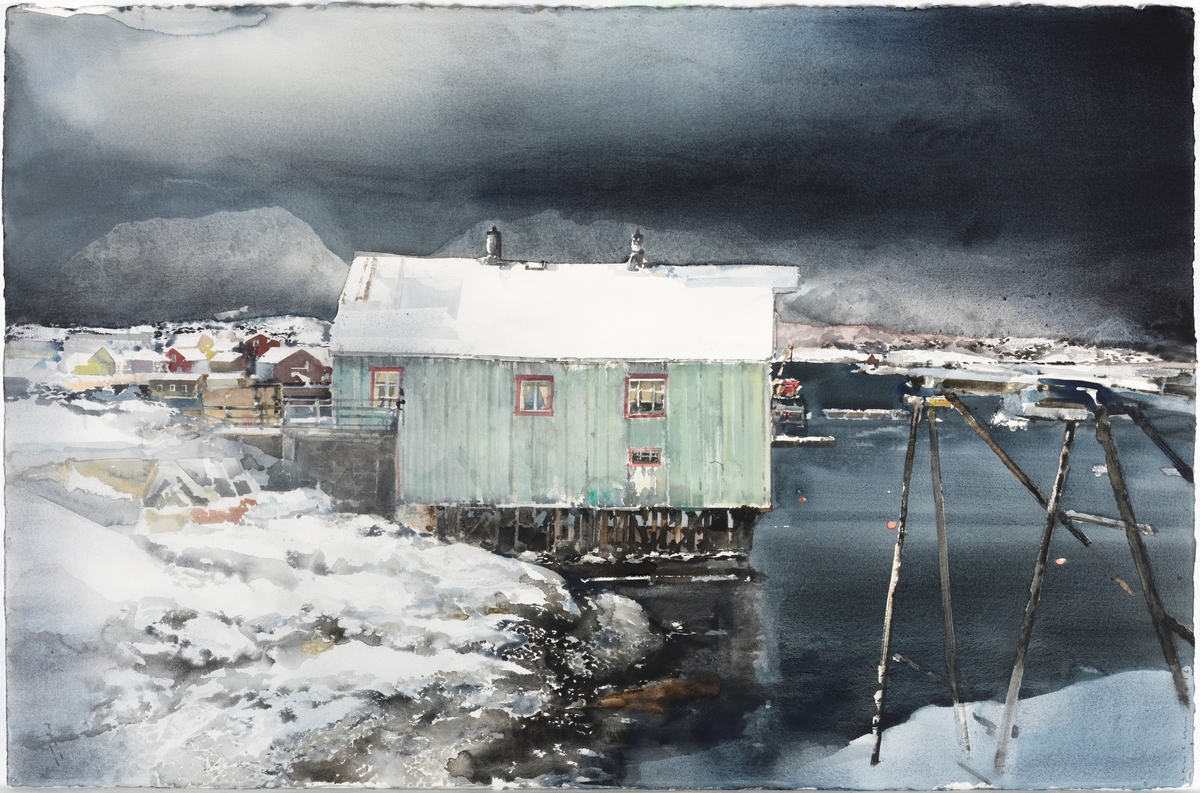 Henningsvær, februar [Akvarell]