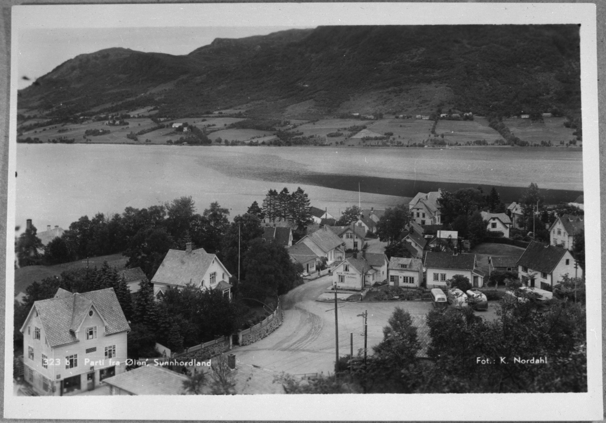 Landskap frå Ølen med utsikt over Ølensjøen sett mot nordaust, 1935. Jordene på Stangaland og Hamre i bakgrunnen.