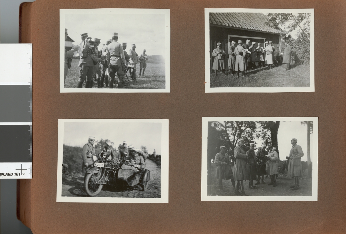Text i fotoalbum: "Förbindelsekursen 1920". Soldater på övningsplats.