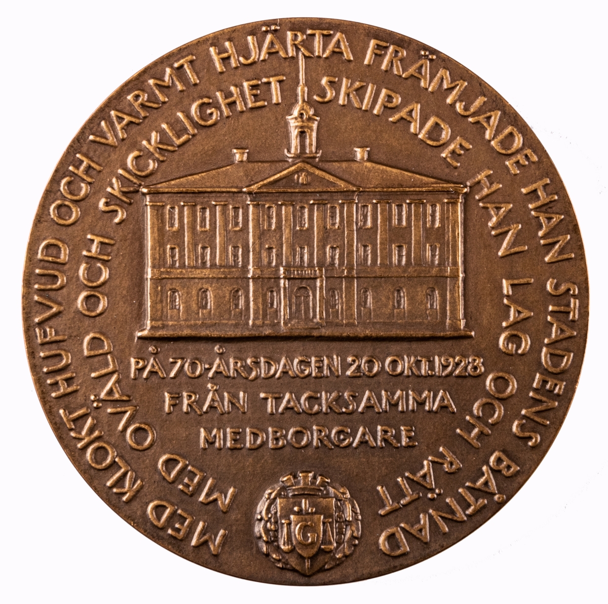 Medalj över Borgmästare Berggren, Gefle.