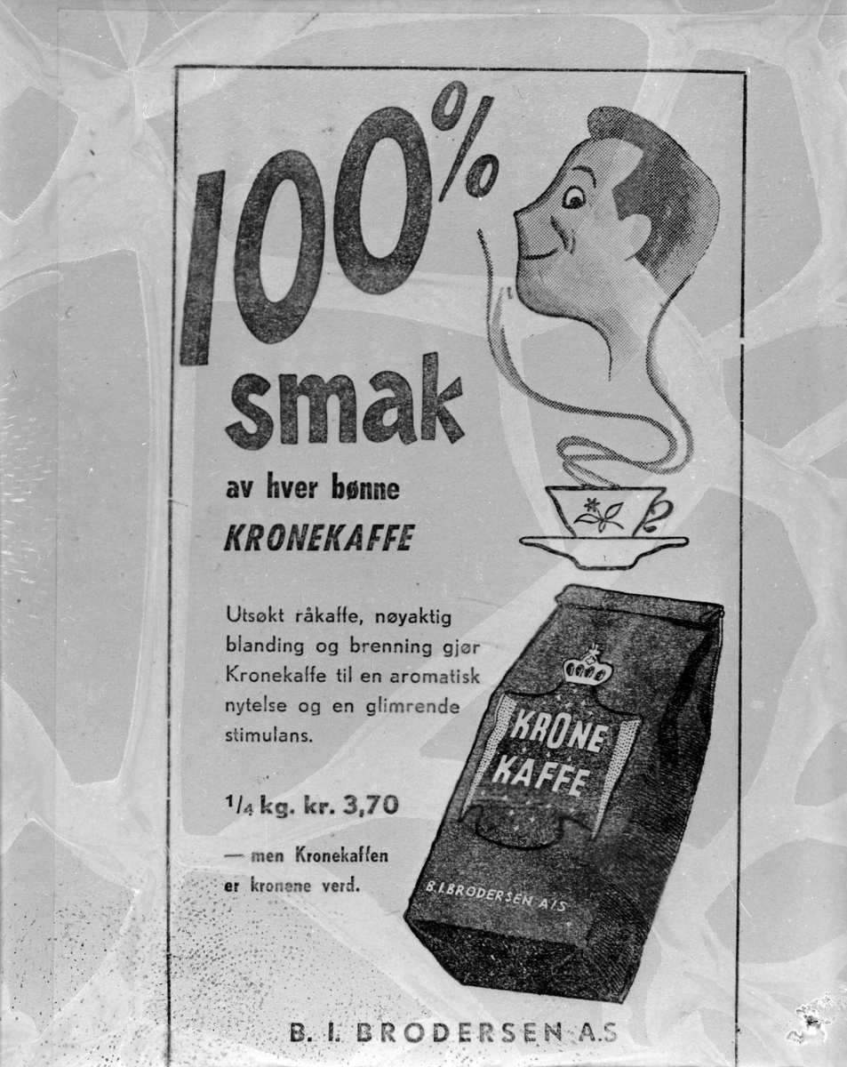 Reklame for Krone Kaffe fra firma B.I. Brodersen A/S