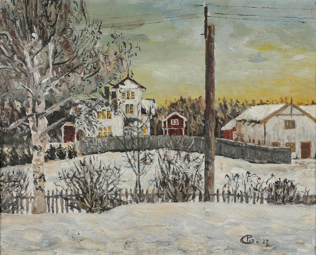 Vinterbilde av gården Framnes, Elverum.