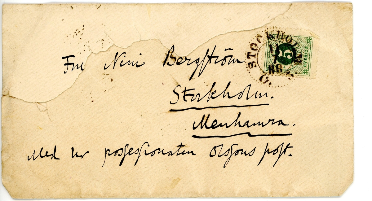 Tankar och kärleksförklaring från Richard Bergström till hans fru Nini (Ellen) Bergström. Handskrivet i svart bläck och hittat i ett adresserat kuvert.