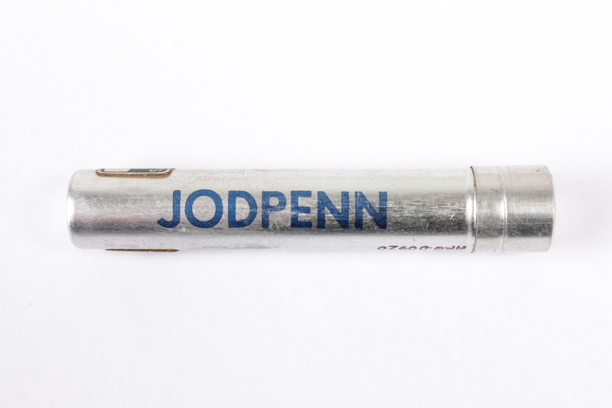 Sylinderformet beholder til oppbevaring av jodpenn.