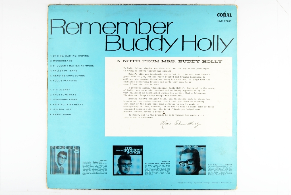 Portrettbilde av Buddy Holly på forsiden av coveret.