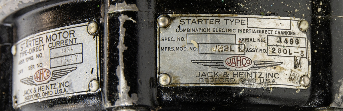 Startmotor Jack & Heintz, typ direct current modell JH3L.