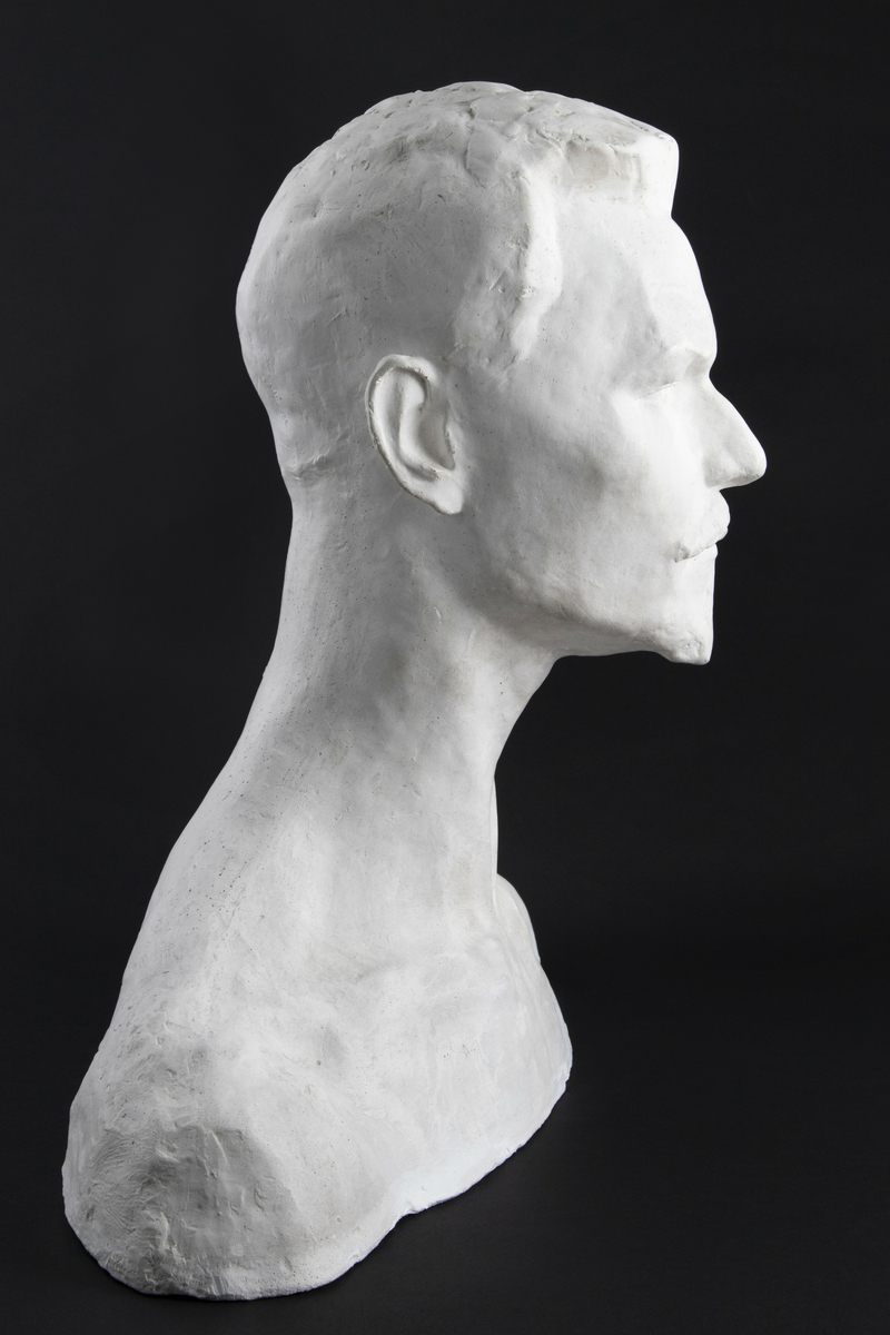 Portrettbyste av kunsthistorikeren Jens Thiis, utført i gips. Han er fremstilt en face med bart og flippskjegg, samt med lang slank hals. Plastisk utformet iris.