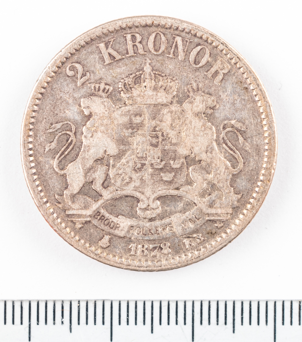 Mynt, Sverige, 2 kronor, 1878.