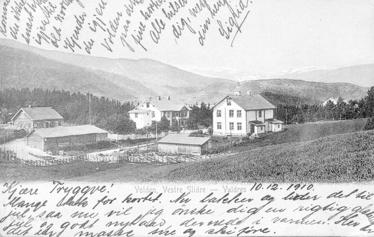 Postkort frå Volden i Vestre Slidre. Sendt 10. desember 1910.
