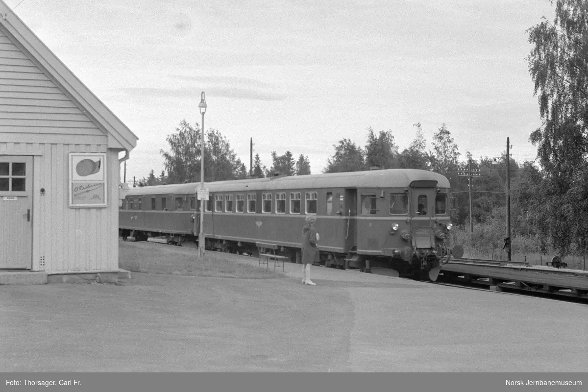 Dieselmotorvogn litra BM 86 med styrevogn BDFS11 91 med persontog på Ådalsbruk stasjon